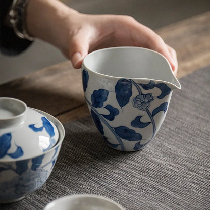 Jingdezhen National Style Retro Hand Painted Blue and White Pitcher Ceramic Tea Pitcher Tea Set Fair Cup Tea Ceremony Tea Pot