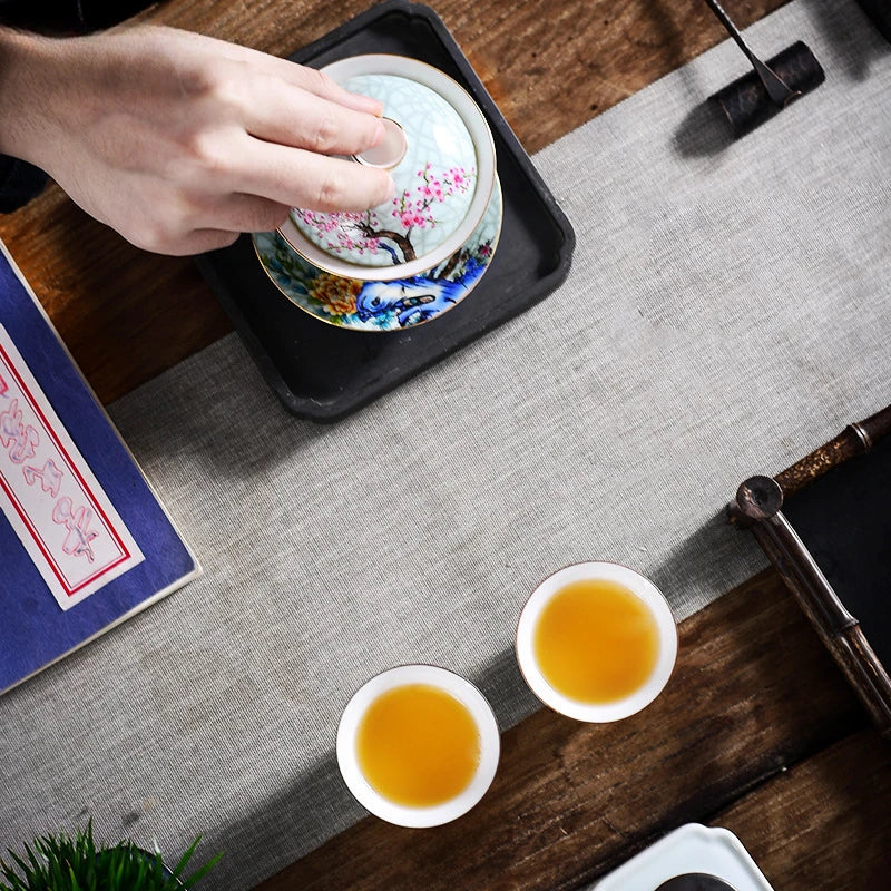 Jingdezhen Porcelain Art Bird Gaiwan Ceramic Flower Tea Bowl with Saucer Lid Kit Master Tea Tureen Drinkware Gift 180ml