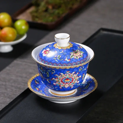 Jingdezhen Porcelain Art Bird Gaiwan Ceramic Flower Tea Bowl with Saucer Lid Kit Master Tea Tureen Drinkware Gift 180ml