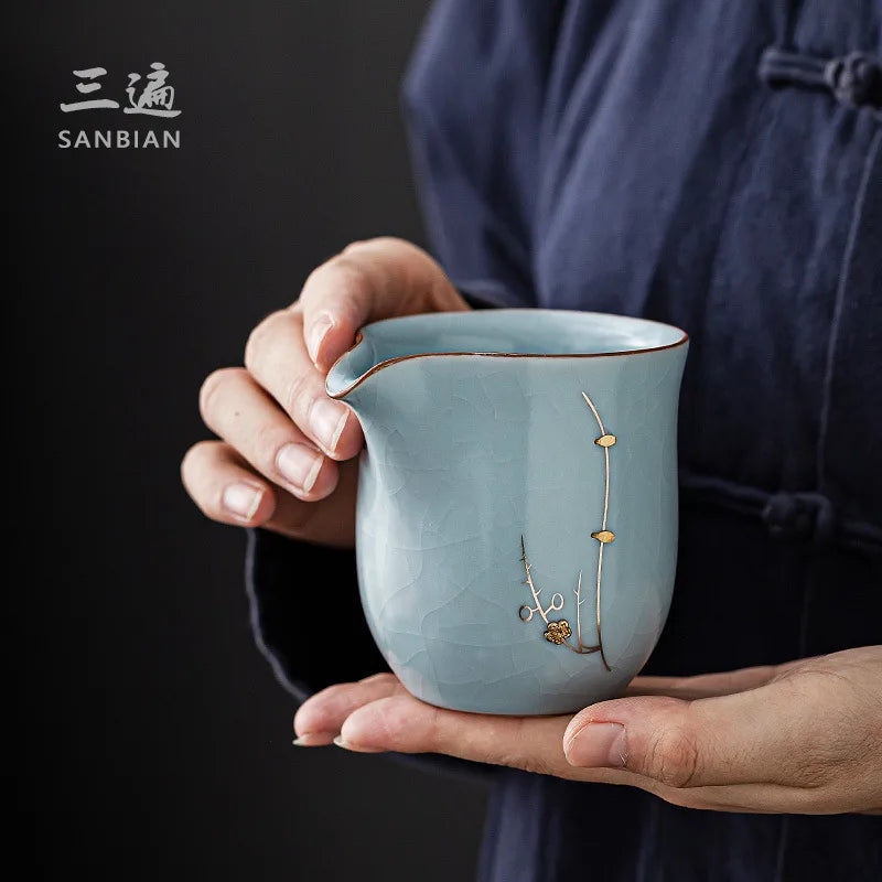 Jingdezhen Ru Kiln Tea Pitcher Ceramic Tea Pitcher Single Large Tea Pitcher Tea Pitcher Ru-Porcelain Gracked Glaze Tea Set