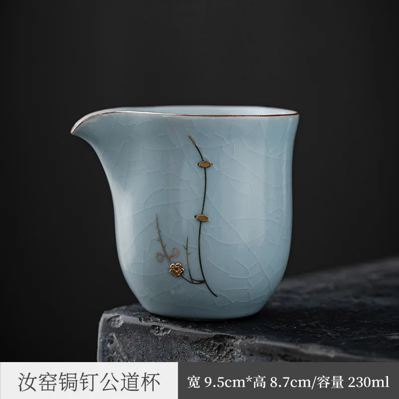 Jingdezhen Ru Kiln Tea Pitcher Ceramic Tea Pitcher Single Large Tea Pitcher Tea Pitcher Ru-Porcelain Gracked Glaze Tea Set
