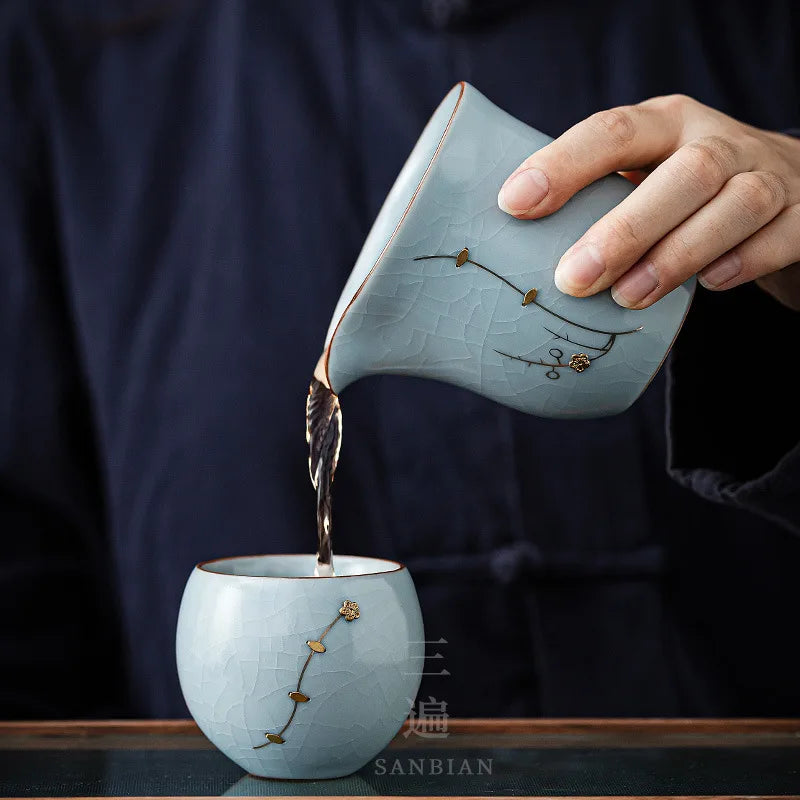 Jingdezhen Ru Kiln Tea Pitcher Ceramic Tea Pitcher Single Large Tea Pitcher Tea Pitcher Ru-Porcelain Gracked Glaze Tea Set