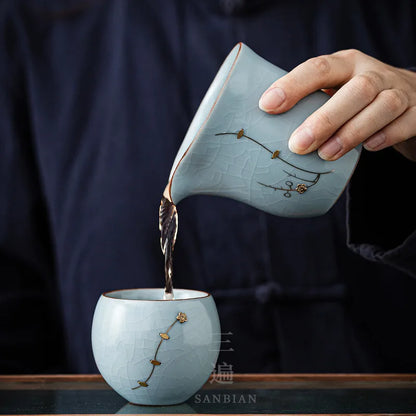 Jingdezhen Ru Kiln Tea Pitcher Ceramic Tea Pitcher Single Large Tea Pitcher Tea Pitcher Ru-Porcelain Gracked Glaze Tea Set