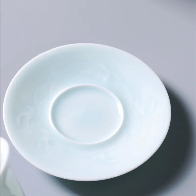 Jingdezhen-Shadow Carved Celadon Sancai Cover Bowl, Kungfu Tea Bowl, Single Gaiwan, Anti Scald Ceramic Tea Cup, Tea Set