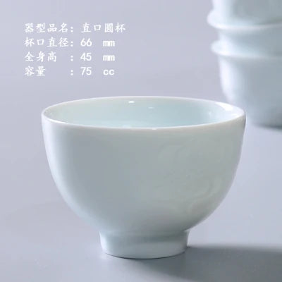 Jingdezhen-Shadow Carved Celadon Sancai Cover Bowl, Kungfu Tea Bowl, Single Gaiwan, Anti Scald Ceramic Tea Cup, Tea Set