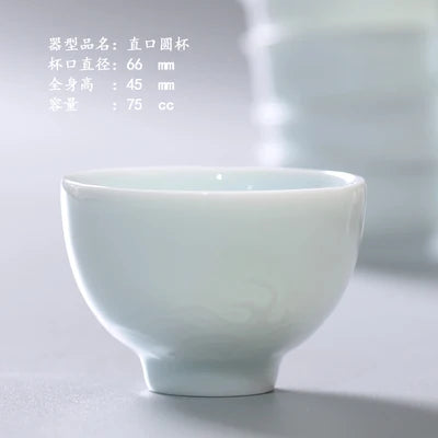 Jingdezhen-Shadow Carved Celadon Sancai Cover Bowl, Kungfu Tea Bowl, Single Gaiwan, Anti Scald Ceramic Tea Cup, Tea Set
