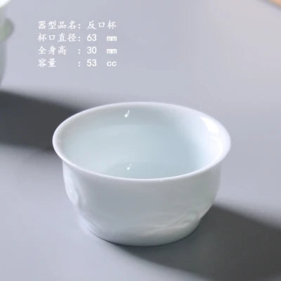 Jingdezhen-Shadow Carved Celadon Sancai Cover Bowl, Kungfu Tea Bowl, Single Gaiwan, Anti Scald Ceramic Tea Cup, Tea Set