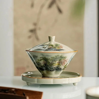 Jingdezhen Tea Tureen Pottery Gaiwan On-glazed High Grade Ceramic Tea Cup Elegant Gongfu Teaware Authentic Retro Teacups