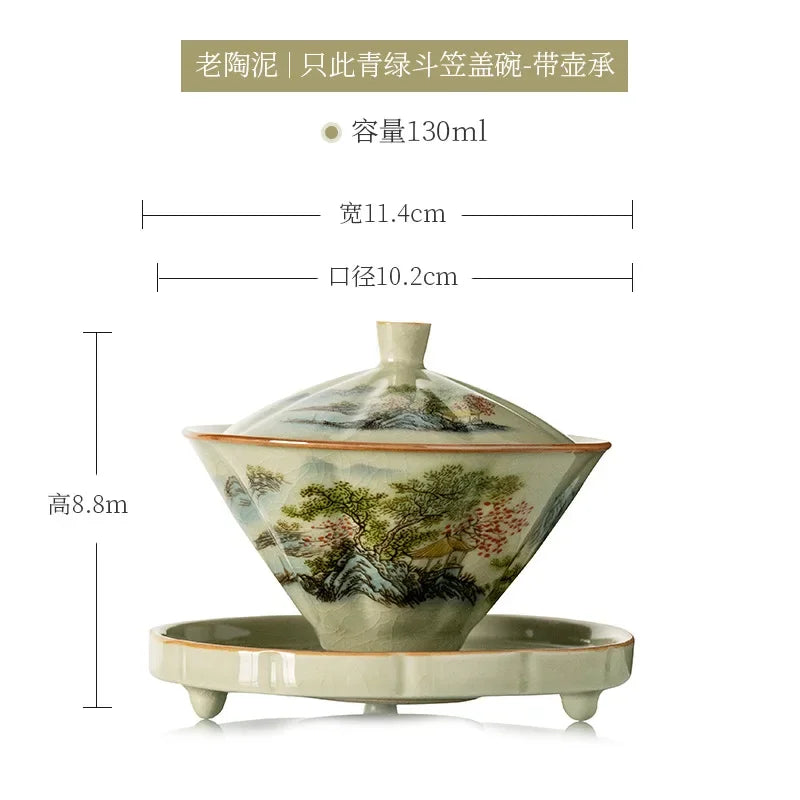 Jingdezhen Tea Tureen Pottery Gaiwan On-glazed High Grade Ceramic Tea Cup Elegant Gongfu Teaware Authentic Retro Teacups