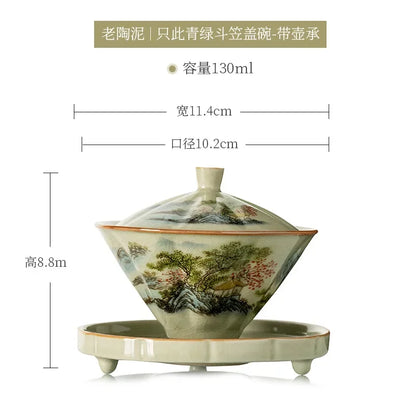 Jingdezhen Tea Tureen Pottery Gaiwan On-glazed High Grade Ceramic Tea Cup Elegant Gongfu Teaware Authentic Retro Teacups