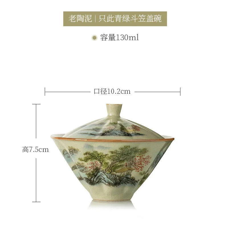Jingdezhen Tea Tureen Pottery Gaiwan On-glazed High Grade Ceramic Tea Cup Elegant Gongfu Teaware Authentic Retro Teacups