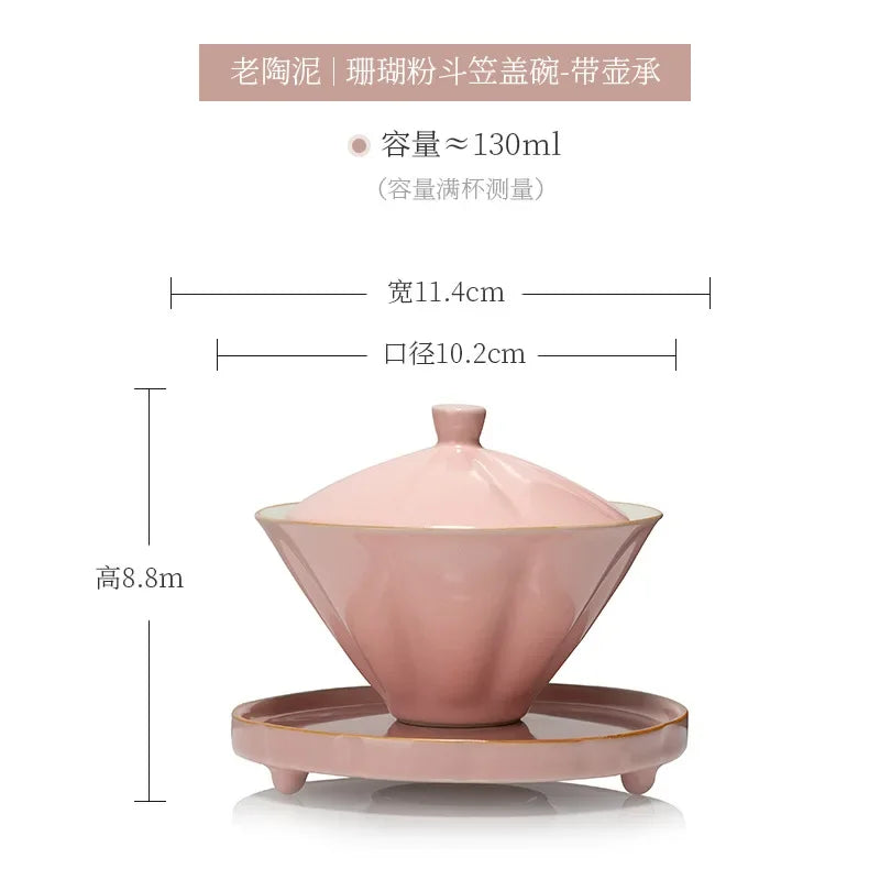 Jingdezhen Tea Tureen Pottery Gaiwan On-glazed High Grade Ceramic Tea Cup Elegant Gongfu Teaware Authentic Retro Teacups