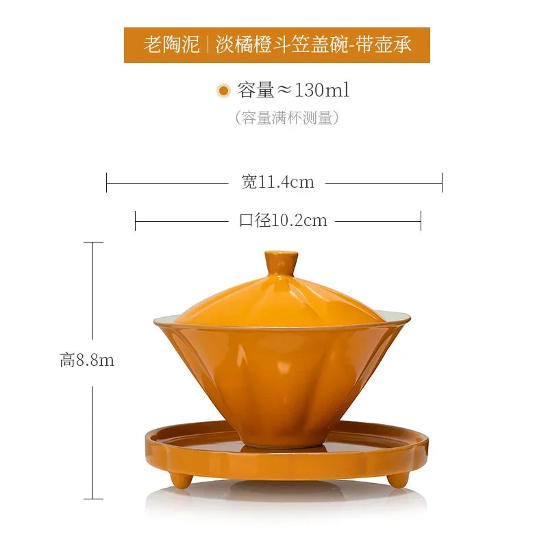 Jingdezhen Tea Tureen Pottery Gaiwan On-glazed High Grade Ceramic Tea Cup Elegant Gongfu Teaware Authentic Retro Teacups