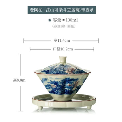 Jingdezhen Tea Tureen Pottery Gaiwan On-glazed High Grade Ceramic Tea Cup Elegant Gongfu Teaware Authentic Retro Teacups