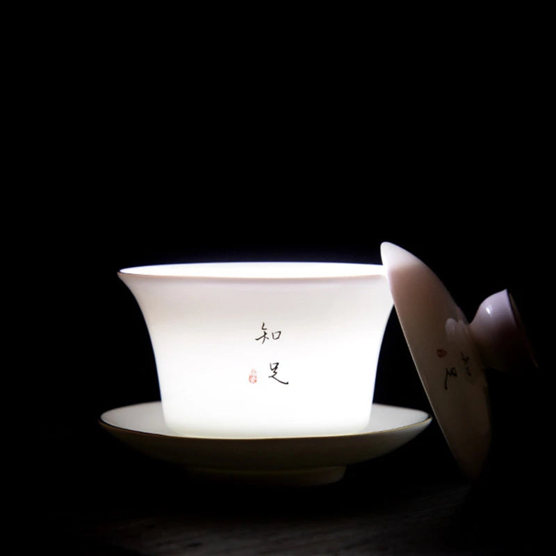 Jingdezhen White Porcelain Gaiwan Home with Cover Teacup Tea Bowl Chinese Ceramic Tea Set Handmade Tea Maker Boutique Drinkware