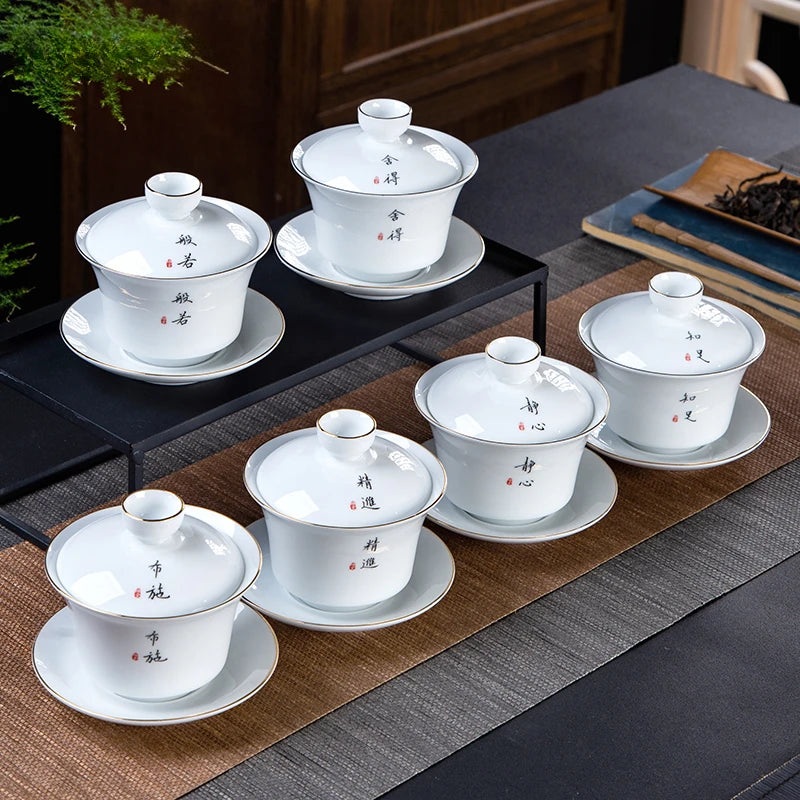 Jingdezhen White Porcelain Gaiwan Home with Cover Teacup Tea Bowl Chinese Ceramic Tea Set Handmade Tea Maker Boutique Drinkware