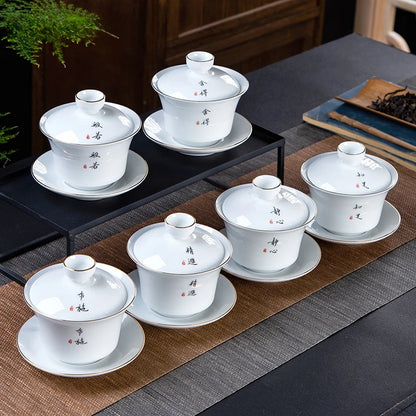 Jingdezhen White Porcelain Gaiwan Home with Cover Teacup Tea Bowl Chinese Ceramic Tea Set Handmade Tea Maker Boutique Drinkware