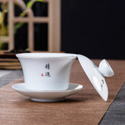 Jingdezhen White Porcelain Gaiwan Home with Cover Teacup Tea Bowl Chinese Ceramic Tea Set Handmade Tea Maker Boutique Drinkware