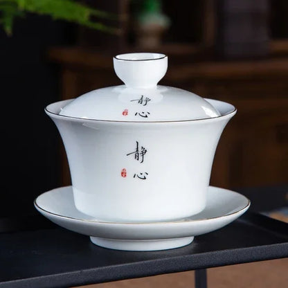Jingdezhen White Porcelain Gaiwan Home with Cover Teacup Tea Bowl Chinese Ceramic Tea Set Handmade Tea Maker Boutique Drinkware