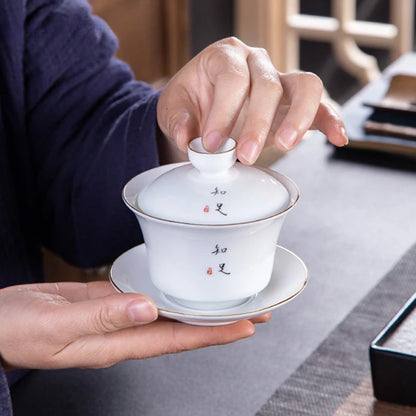 Jingdezhen White Porcelain Gaiwan Home with Cover Teacup Tea Bowl Chinese Ceramic Tea Set Handmade Tea Maker Boutique Drinkware