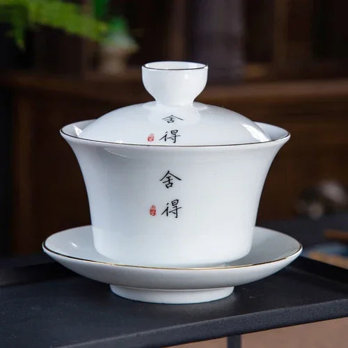 Jingdezhen White Porcelain Gaiwan Home with Cover Teacup Tea Bowl Chinese Ceramic Tea Set Handmade Tea Maker Boutique Drinkware
