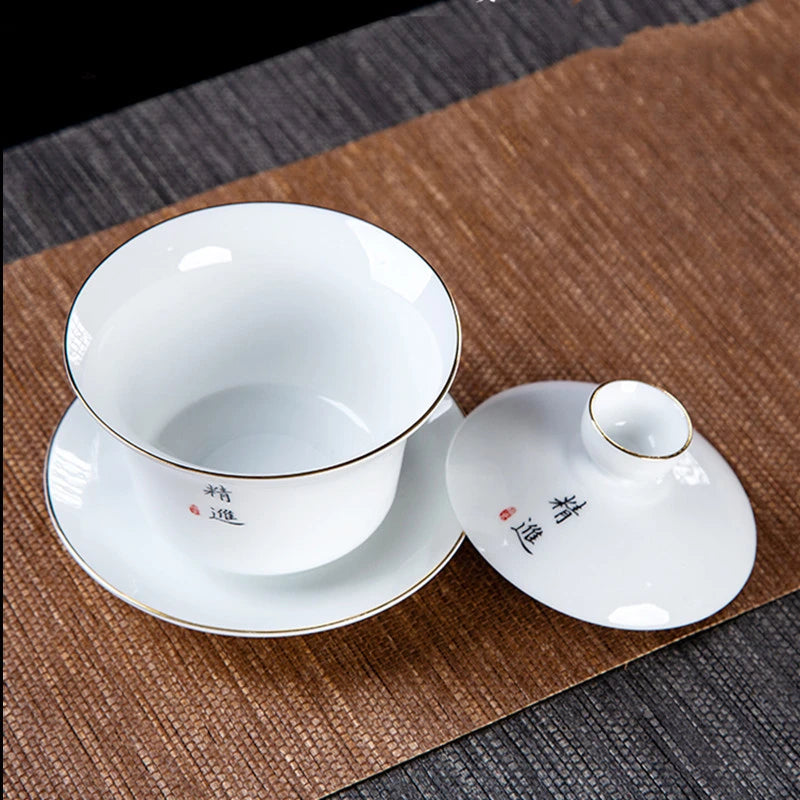 Jingdezhen White Porcelain Gaiwan Home with Cover Teacup Tea Bowl Chinese Ceramic Tea Set Handmade Tea Maker Boutique Drinkware