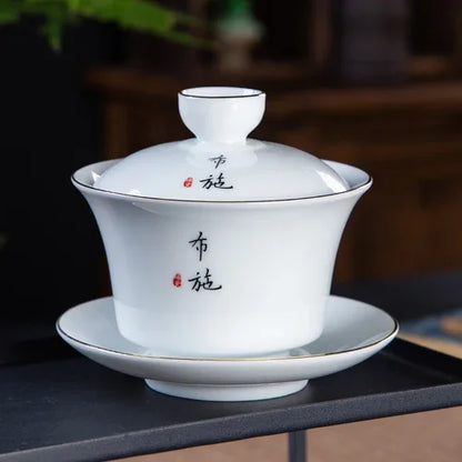 Jingdezhen White Porcelain Gaiwan Home with Cover Teacup Tea Bowl Chinese Ceramic Tea Set Handmade Tea Maker Boutique Drinkware