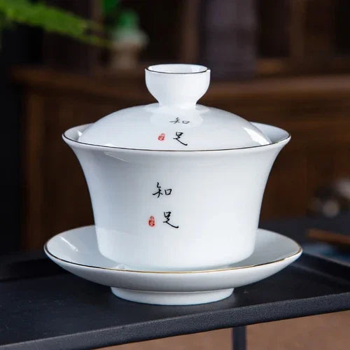 Jingdezhen White Porcelain Gaiwan Home with Cover Teacup Tea Bowl Chinese Ceramic Tea Set Handmade Tea Maker Boutique Drinkware