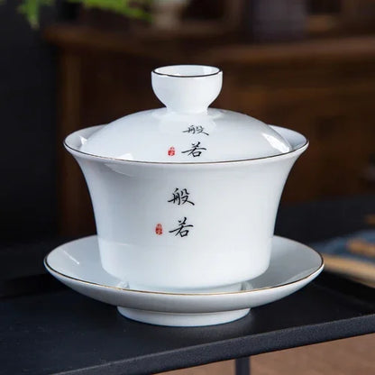 Jingdezhen White Porcelain Gaiwan Home with Cover Teacup Tea Bowl Chinese Ceramic Tea Set Handmade Tea Maker Boutique Drinkware