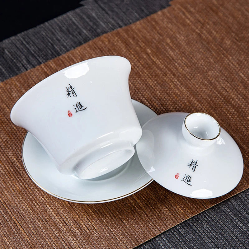 Jingdezhen White Porcelain Gaiwan Home with Cover Teacup Tea Bowl Chinese Ceramic Tea Set Handmade Tea Maker Boutique Drinkware