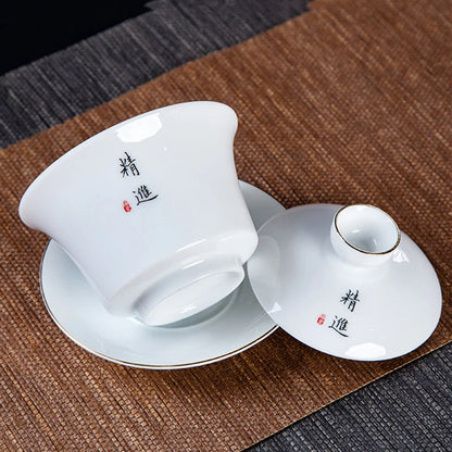Jingdezhen White Porcelain Gaiwan Home with Cover Teacup Tea Bowl Chinese Ceramic Tea Set Handmade Tea Maker Boutique Drinkware