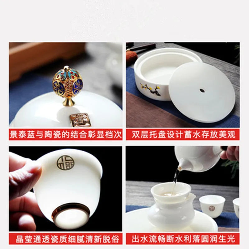 Jingdezhen White Porcelain Teaware Sets Exquisite Ceramic Teapot Kettles Tea Cup Chinese Kung Fu Tea Set Drinkware Free Shipping