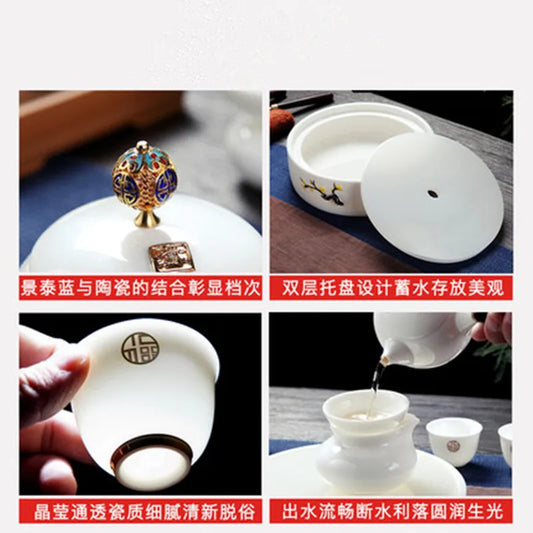 Jingdezhen White Porcelain Teaware Sets Exquisite Ceramic Teapot Kettles Tea Cup Chinese Kung Fu Tea Set Drinkware Free Shipping