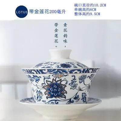 Jingdezhen-blue and white ceramic bowl, large gaiwan, eight treasure tea bowl, household cover