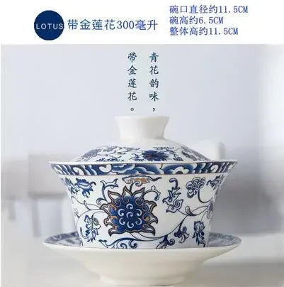 Jingdezhen-blue and white ceramic bowl, large gaiwan, eight treasure tea bowl, household cover