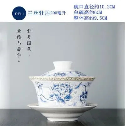 Jingdezhen-blue and white ceramic bowl, large gaiwan, eight treasure tea bowl, household cover