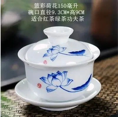 Jingdezhen-blue and white ceramic bowl, large gaiwan, eight treasure tea bowl, household cover