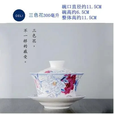 Jingdezhen-blue and white ceramic bowl, large gaiwan, eight treasure tea bowl, household cover