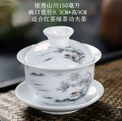 Jingdezhen-blue and white ceramic bowl, large gaiwan, eight treasure tea bowl, household cover