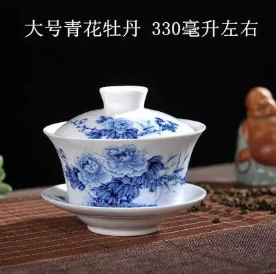Jingdezhen-blue and white ceramic bowl, large gaiwan, eight treasure tea bowl, household cover