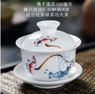 Jingdezhen-blue and white ceramic bowl, large gaiwan, eight treasure tea bowl, household cover