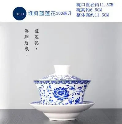 Jingdezhen-blue and white ceramic bowl, large gaiwan, eight treasure tea bowl, household cover