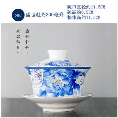 Jingdezhen-blue and white ceramic bowl, large gaiwan, eight treasure tea bowl, household cover