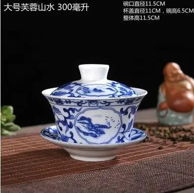 Jingdezhen-blue and white ceramic bowl, large gaiwan, eight treasure tea bowl, household cover
