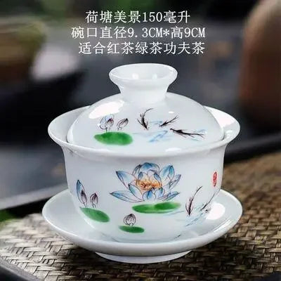 Jingdezhen-blue and white ceramic bowl, large gaiwan, eight treasure tea bowl, household cover