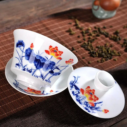 Jingdezhen-blue and white ceramic bowl, large gaiwan, eight treasure tea bowl, household cover