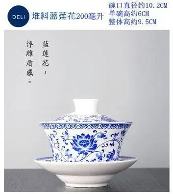 Jingdezhen-blue and white ceramic bowl, large gaiwan, eight treasure tea bowl, household cover