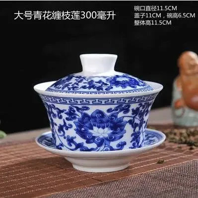 Jingdezhen-blue and white ceramic bowl, large gaiwan, eight treasure tea bowl, household cover