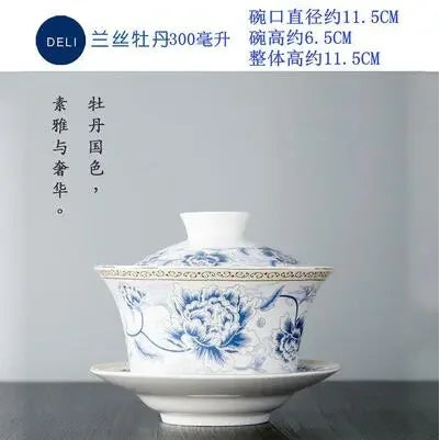 Jingdezhen-blue and white ceramic bowl, large gaiwan, eight treasure tea bowl, household cover