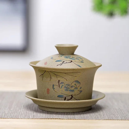 Jingdezhen ceramic Gaiwan bowl Chinese style Stoneware retro tea set Handmade Bubble tea bowl Travel Tea cup 150ml